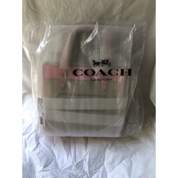 Coach Field 22 Logo ColorBlock Natural Canvas Tote Crossbody Bag Pink New - Picture 10 of 10